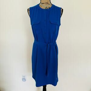 Adrienne Vittadini Womens Sleeveless Shift Dress Cobalt Blue Belt Small NEW